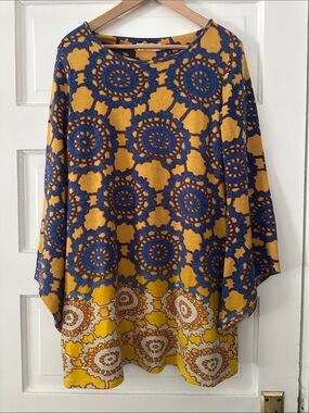 Women’s Mini Dress in Mustard & Blue Floral Medallion
